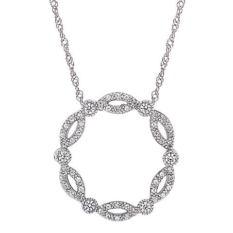 Created White Sapphire Twist Circle Necklace in 10k White Gold