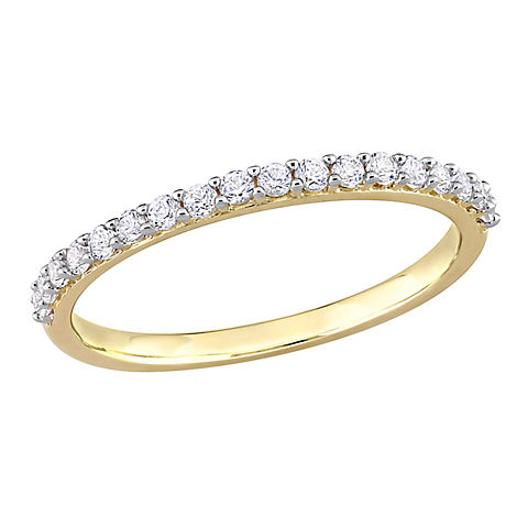 Created White Sapphire Semi-Eternity Wedding Band Ring in 10k Yellow Gold