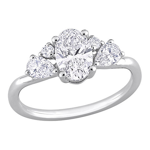Oval, Pear and Round Lab-Grown Diamond Engagement Ring in 14k White Gold