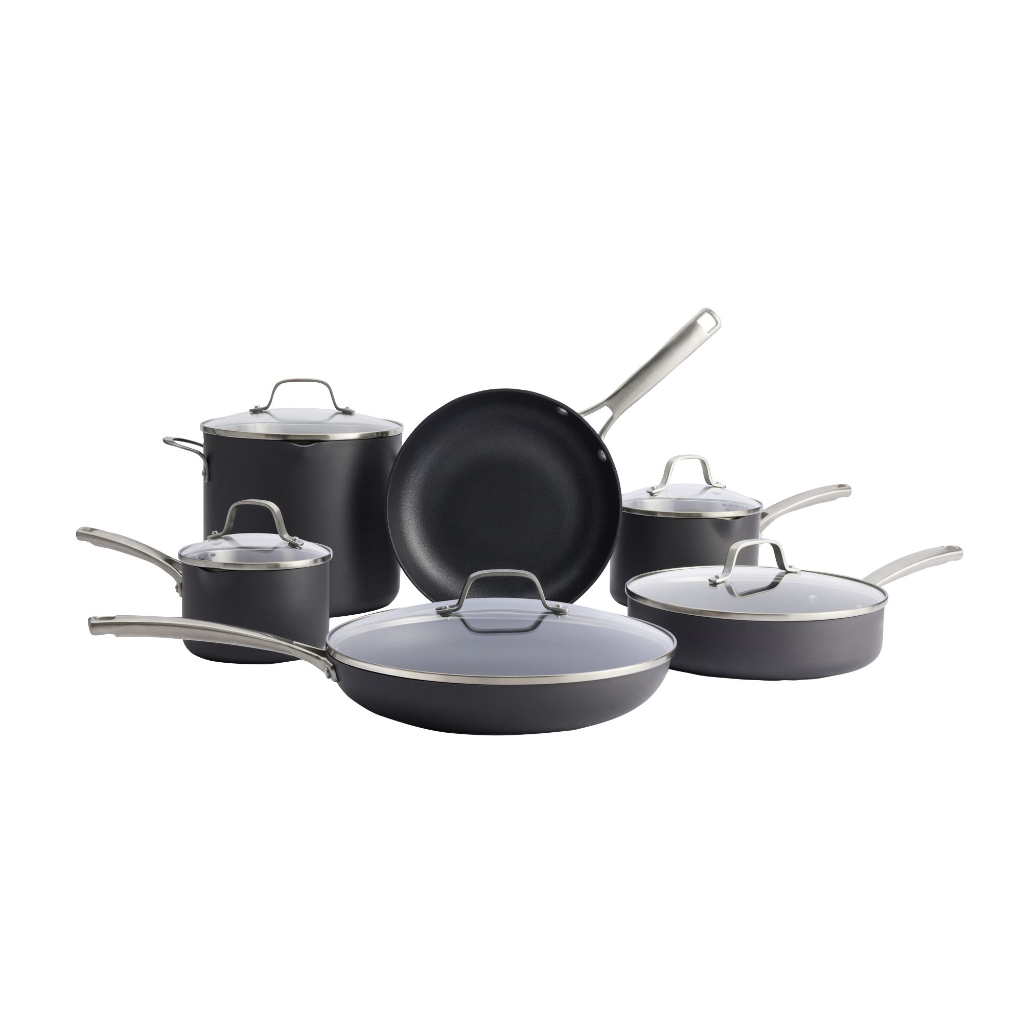 Cook N Home Professional Hard Anodized Nonstick Pots and Pans 10-Piece Cookware Set, with Stay-Cool Handles Black