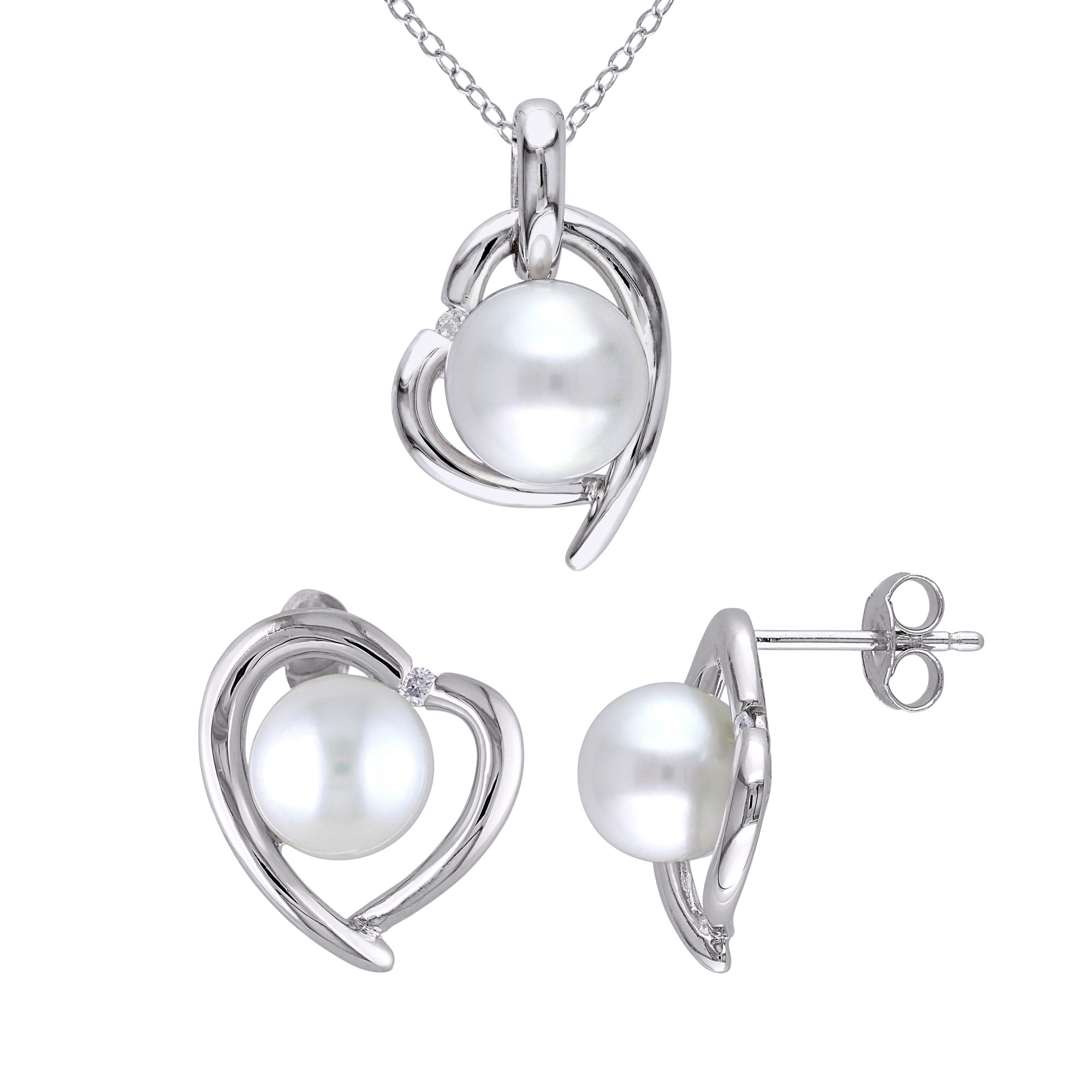 White Cultured Freshwater Pearl Stud Earrings with CZ Halo Sterling Silver White Cultured Freshwater Pearl Stud Earrings with CZ Halo Sterling Silver