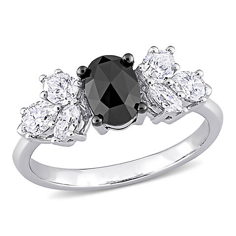 1.37 ct. DEW Moissanite and 0.75 t.w. Oval Black Diamond Engagement Ring in 10k White Gold