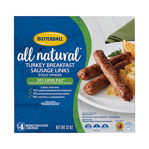 Butterball All Natural Frozen Turkey Breakfast Sausage Links, 2 lbs.