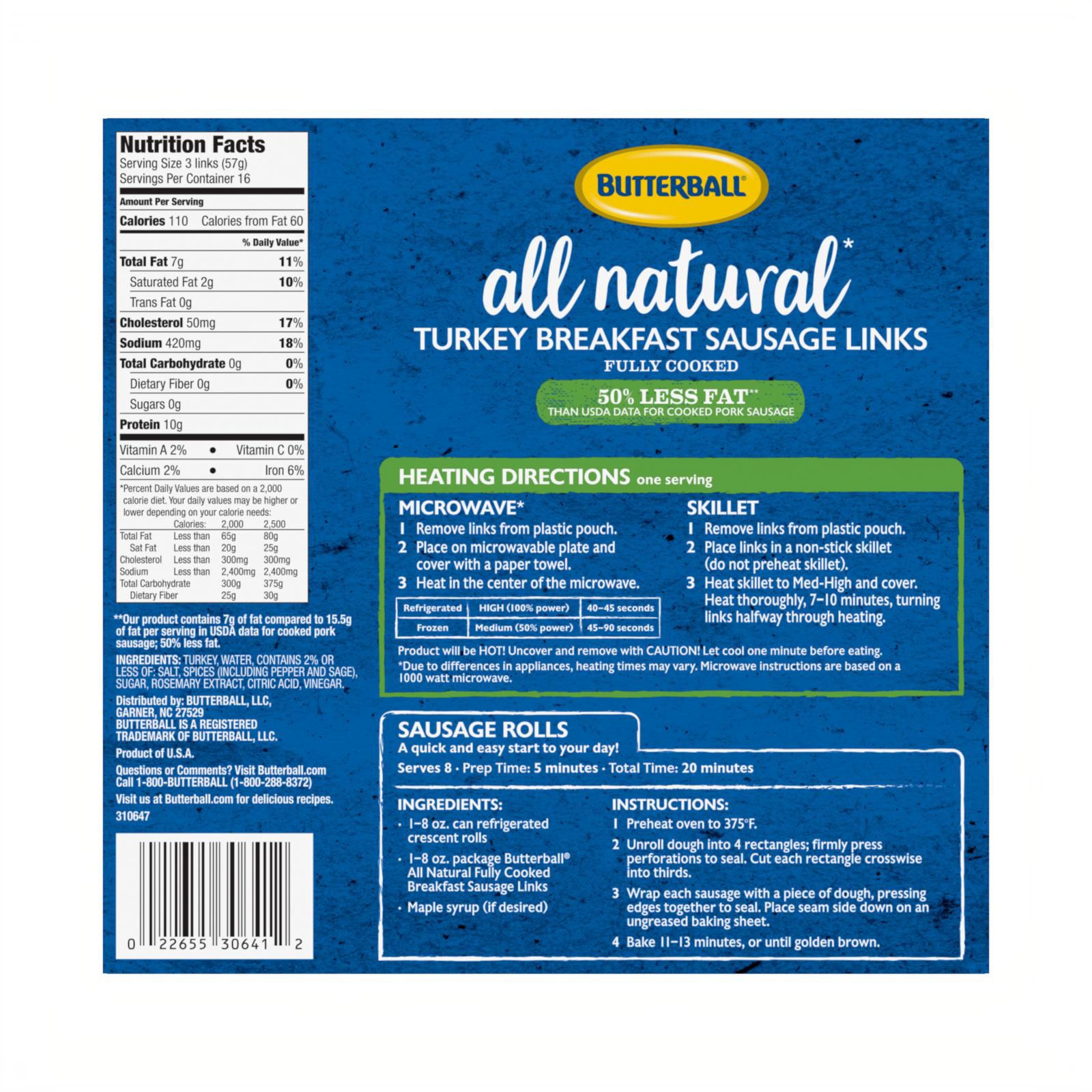 Butterball All Natural Frozen Turkey Breakfast Sausage Links, 2