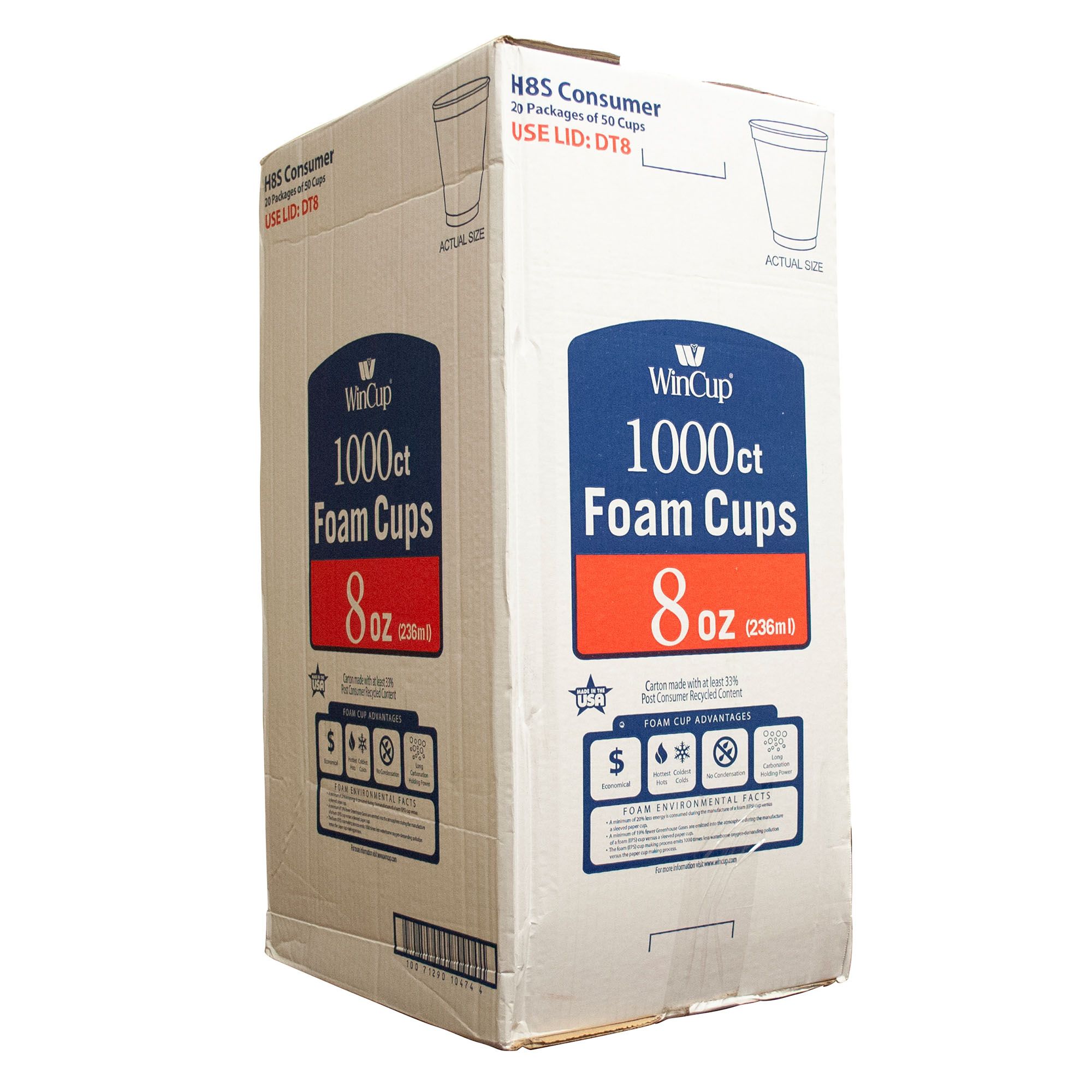 WinCup Foam Cold and Hot Cups, 20 oz, White, 500 ct