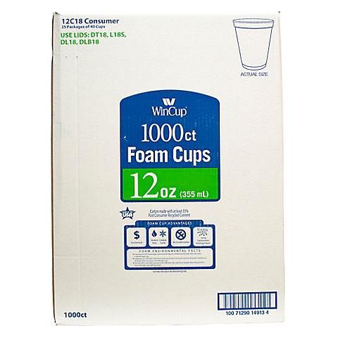 WinCup 12-Oz. Foam Cups, 1,000 ct. - White