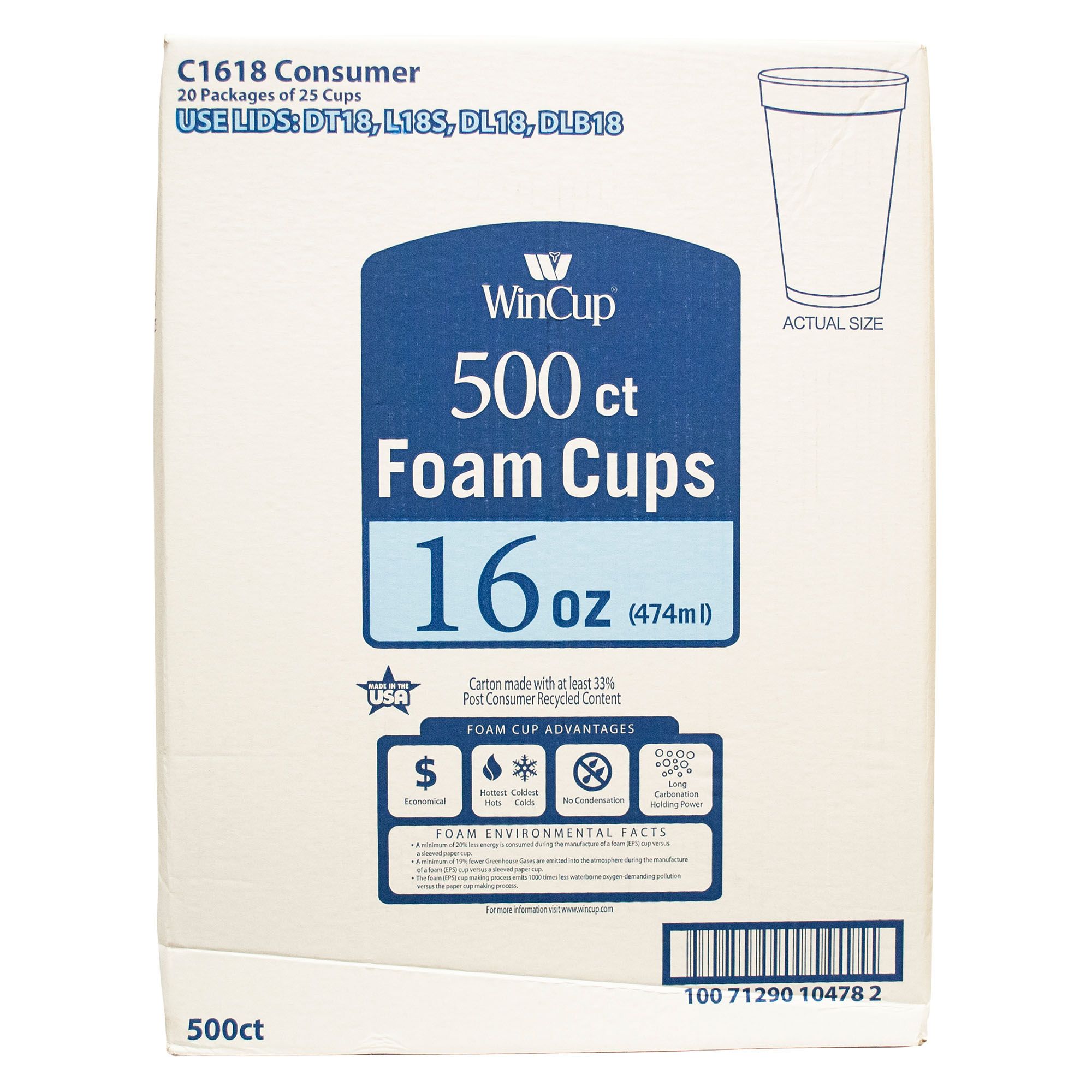 Great Value Disposable Foam Cups, 16 oz, 20 Count 