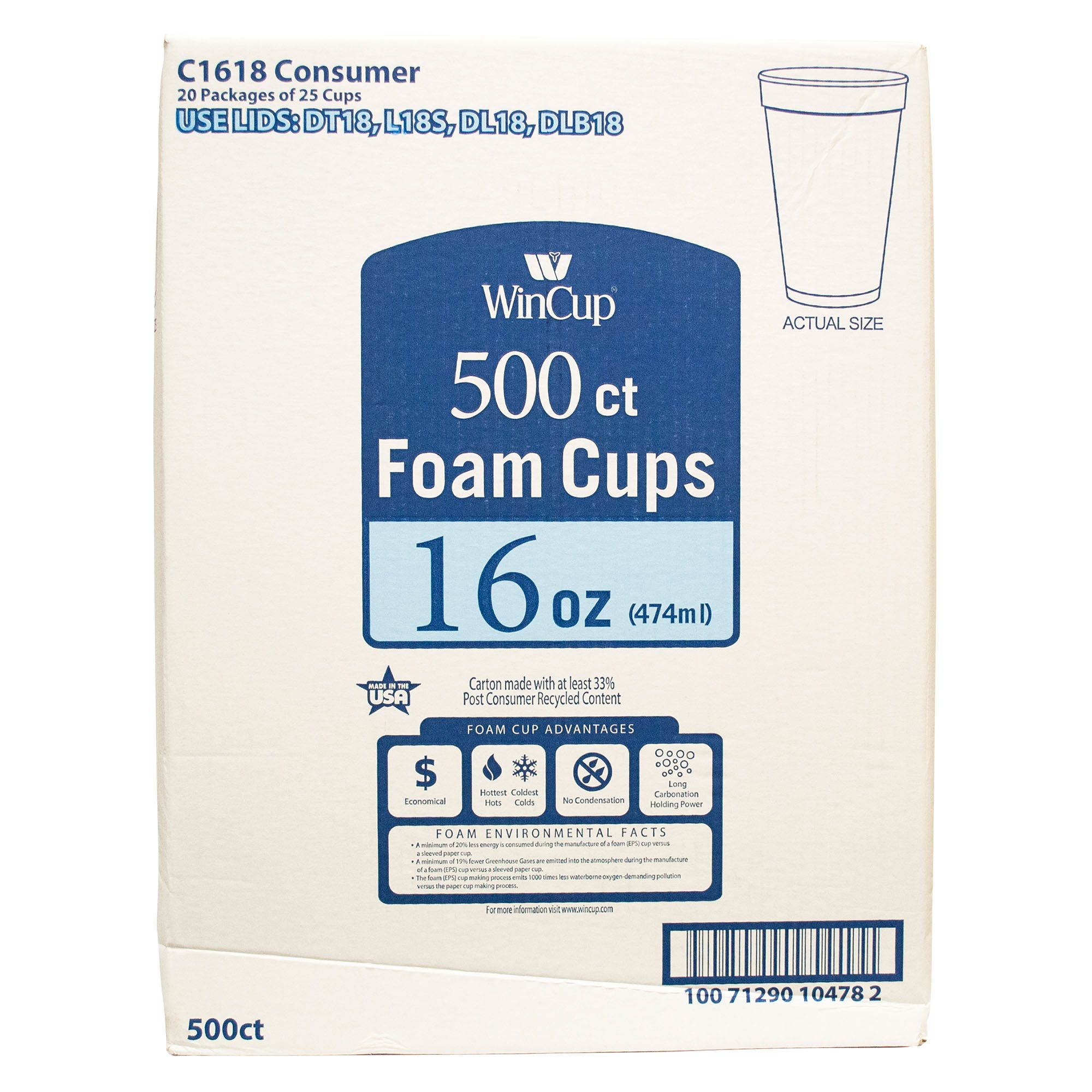 Comfy Package [100 Sets] 16 oz. Clear Plastic Cups With Flat Lids