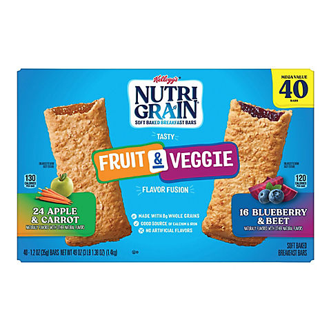 Nutri-Grain Fruit and Veggie Soft Baked Breakfast Bars Variety Pack, 40 ct.