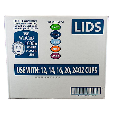 WinCup Plastic Cup Lids, 10 pk./100 ct. - White