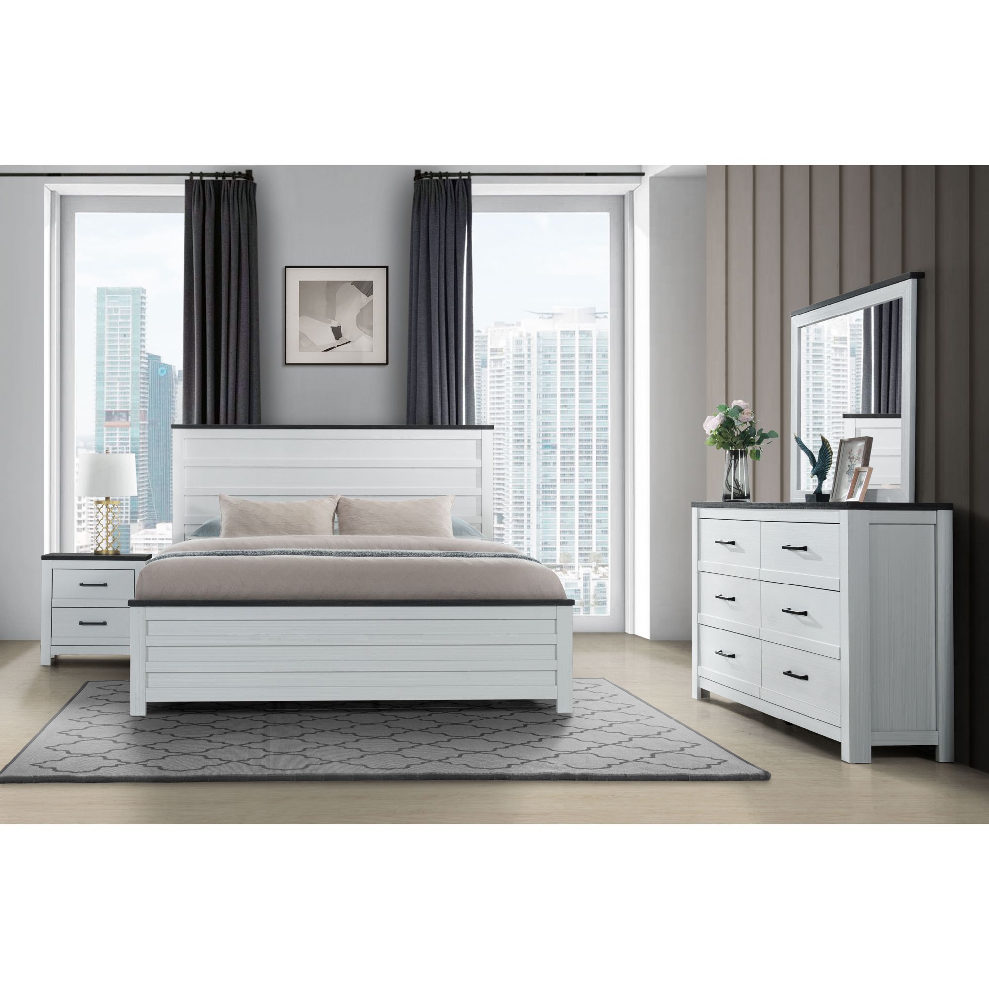 CLEARANCE! 5 Pieces Off White Simple Style Manufacture Wood Bedroom Sets  with Twin bed, Nightstand*2, Chest and Dresser 