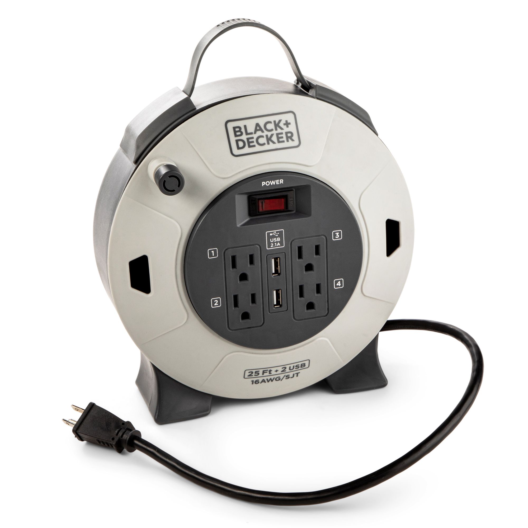 Black + Decker 20' Retractable Extension Cord Reel With 4 Outlets, 2 USB  Ports and Multi-Plug Extension