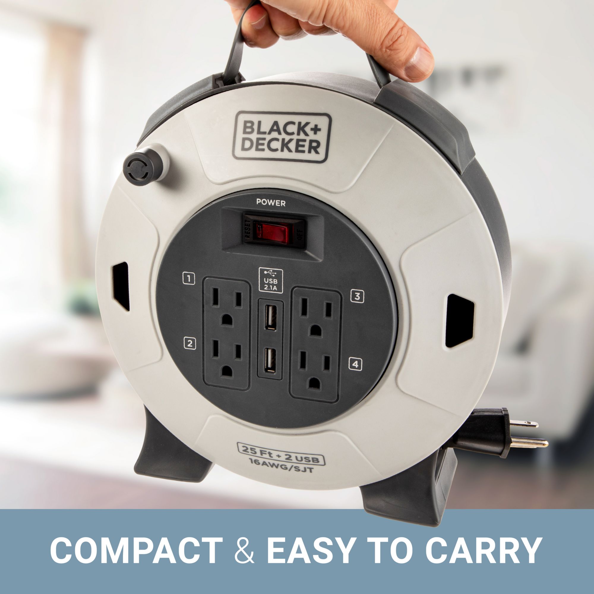 BLACK+DECKER 50 ft. 4 Outlets Retractable Extension Cord with 14