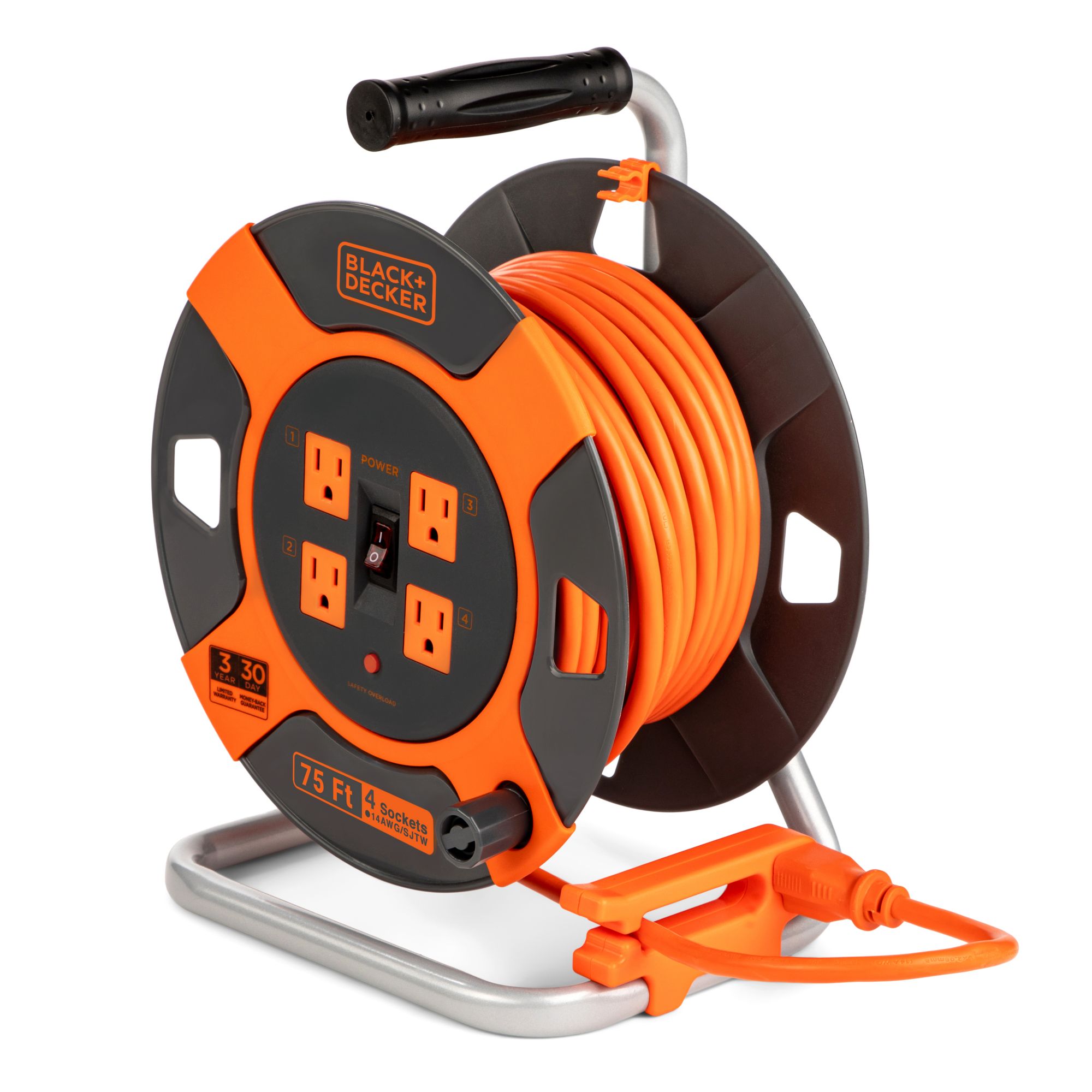 Black + Decker 75' Retractable Extension Cord Reel With 4 Outlets and Multi-Plug  Extension