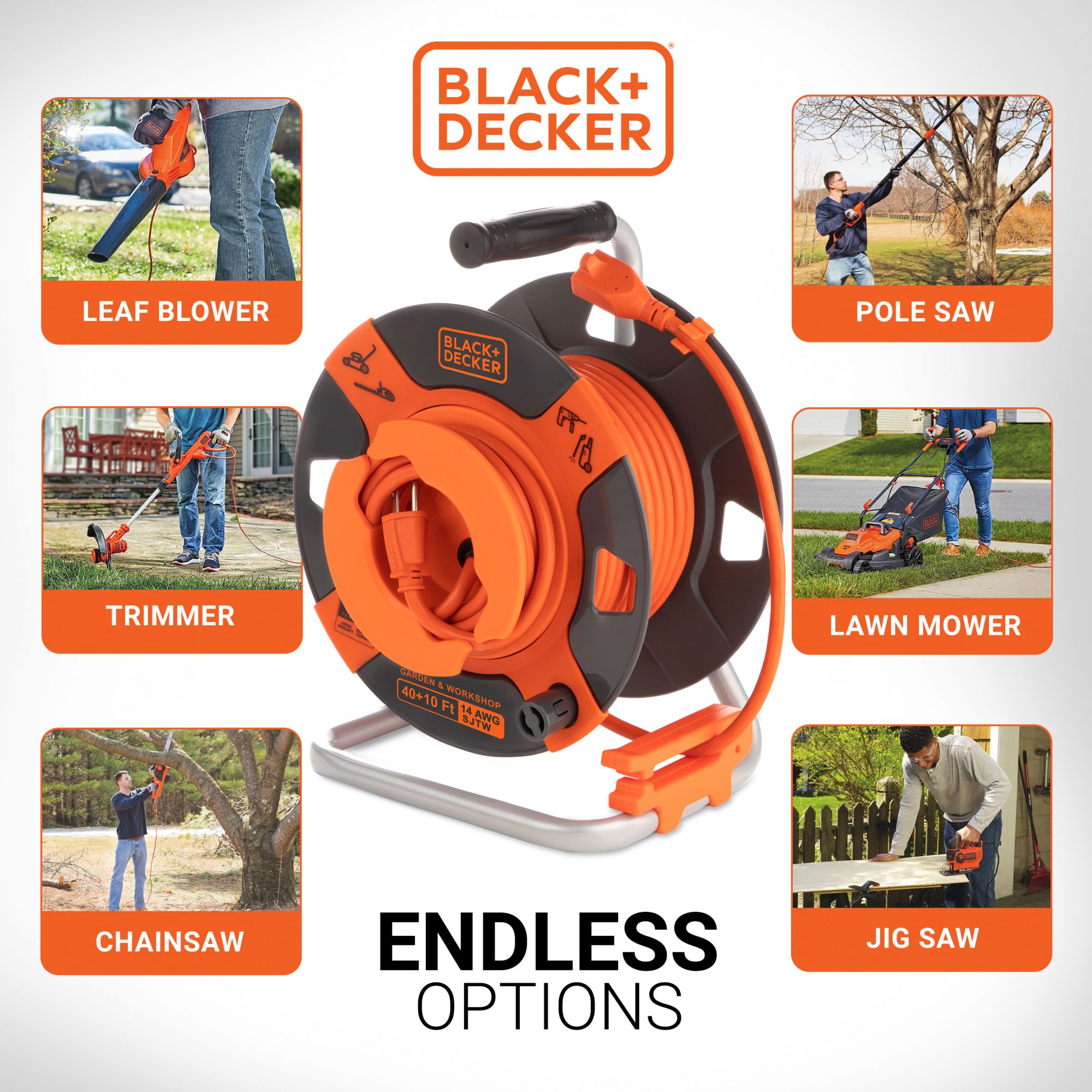 Black + Decker 50' 14AWG SJTW Retractable Extension Cord Reel With