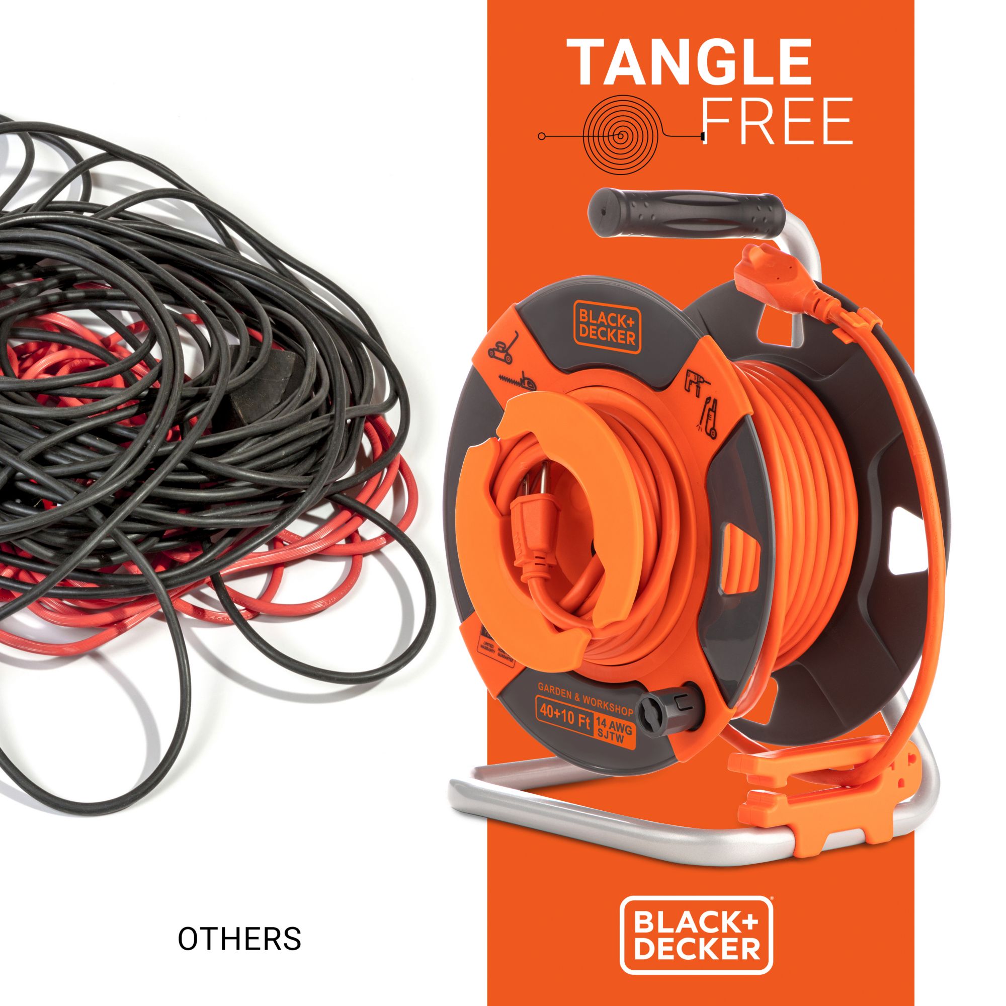 BLACK+DECKER Retractable Extension Cord, 50 ft with 4 Outlets - 14AWG SJTW  Cable - Outdoor Power Cord Reel 