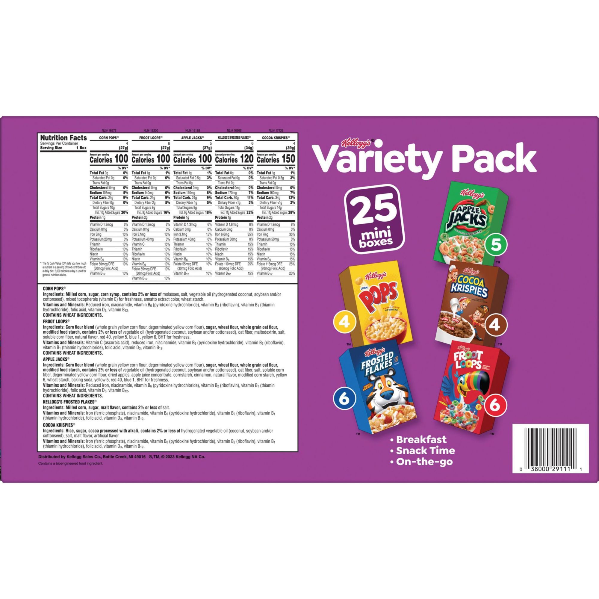 Kellogg's Cereal Single Serve Kids Variety Pack, 25 pk.