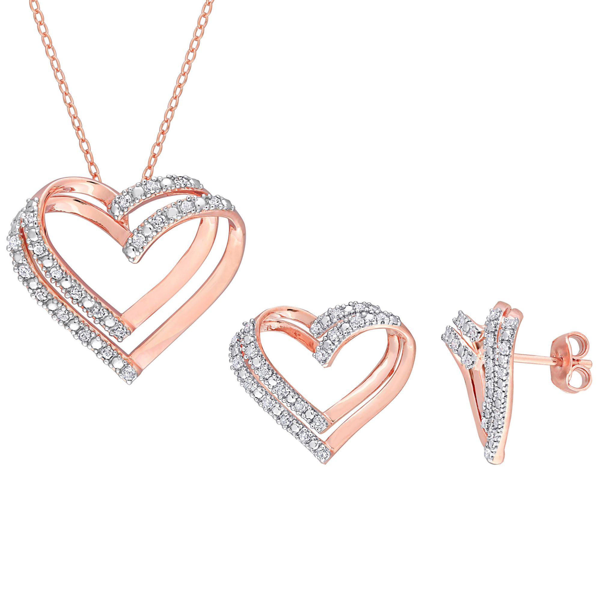 Diamond heart earrings and necklace deals set