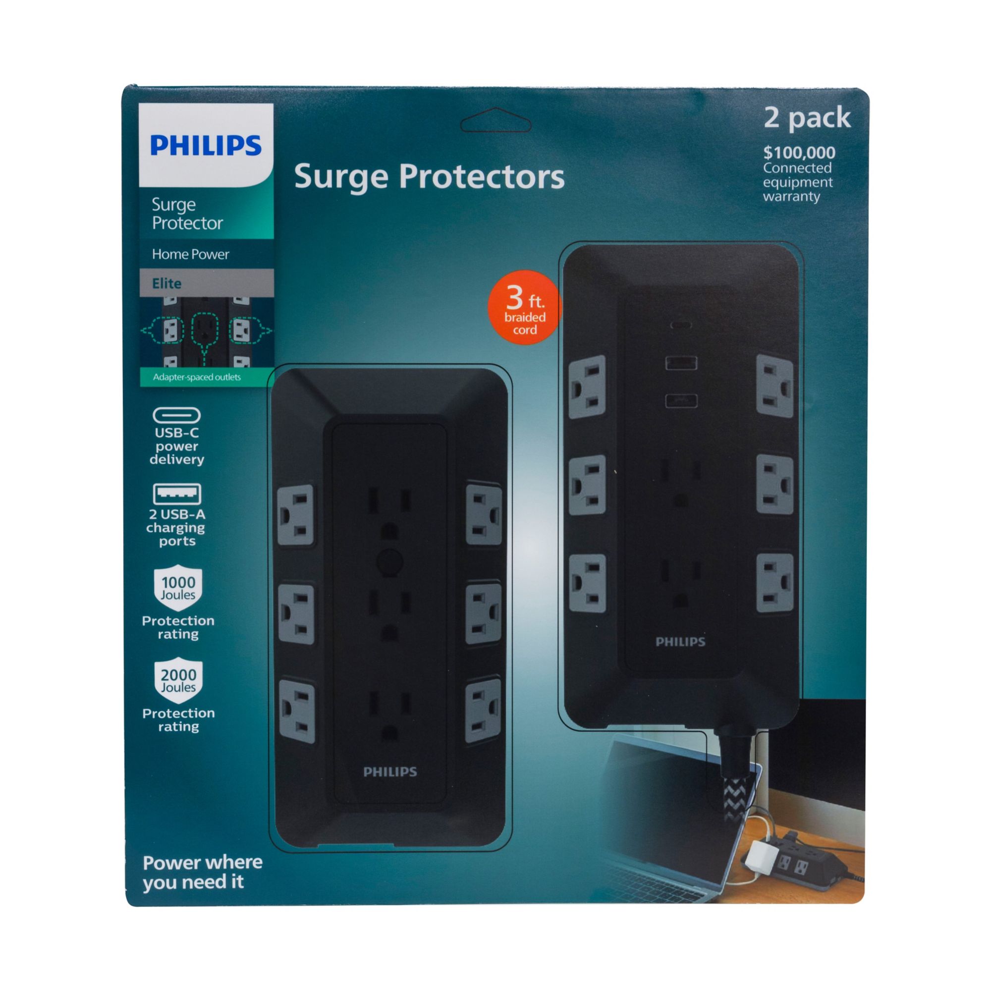 3-Outlet Surge Protector Tap