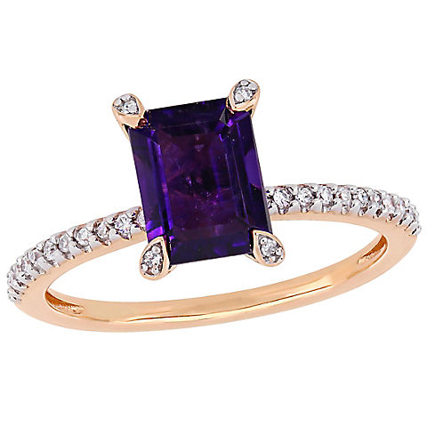 1.5 ct. t.g.w. Amethyst and Diamond Ring in 10k Rose Gold