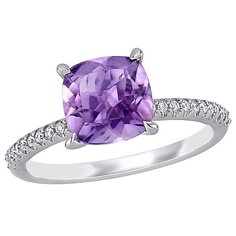 1.75 ct. t.g.w. Amethyst and Diamond Engagement Ring in 14k White Gold