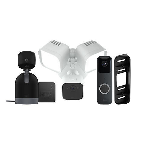Blink Whole Home Wired Bundle with Floodlight Camera, Pan/Tilt Camera, and Video Doorbell