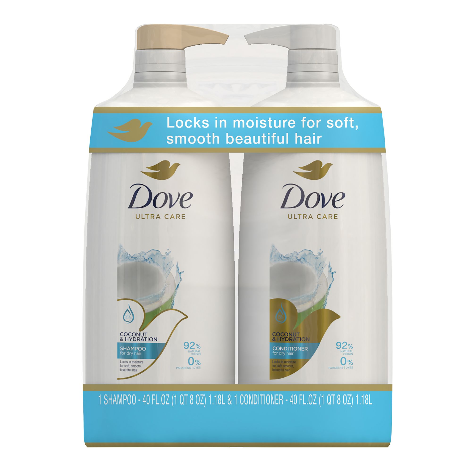 Dove Ultra Care Coconut & Hydration Shampoo and Conditioner For Dry Hair, 2  pk./40 oz.