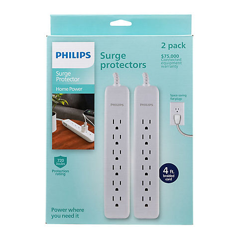Philips 6-Outlet Surge Protector, 2 pk. - White