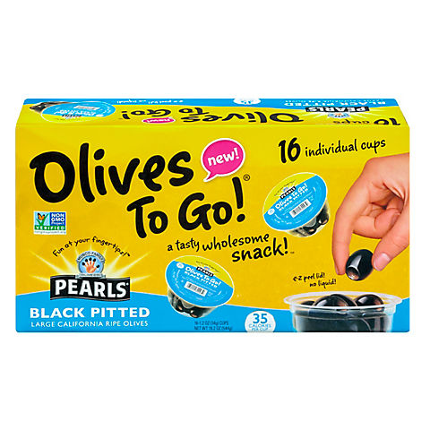 Pearls Black Pitted Olives to Go, 16 ct./1.2 oz.