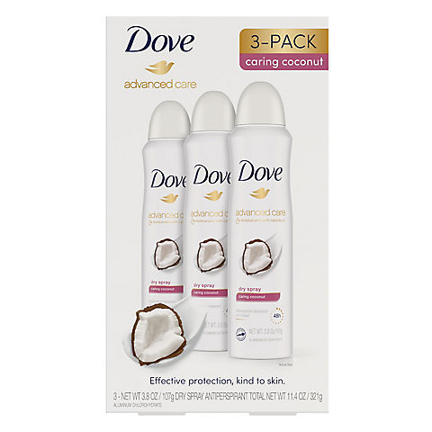 Dove Advanced Care Antiperspirant Deodorant Dry Spray - Caring Coconut, 3 pk./3.8 oz.