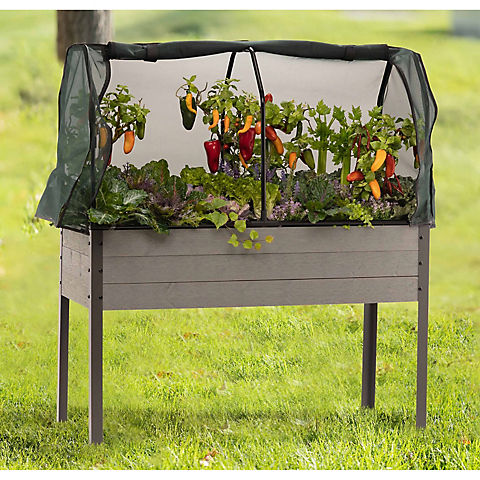 CedarCraft Elevated Spruce Planter with Greenhouse and Bug Covers - Gray