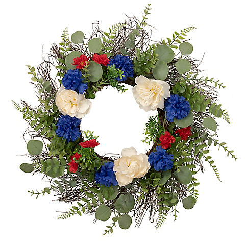Northlight Americana 24" Mixed Foliage and Florals Patriotic Wreath