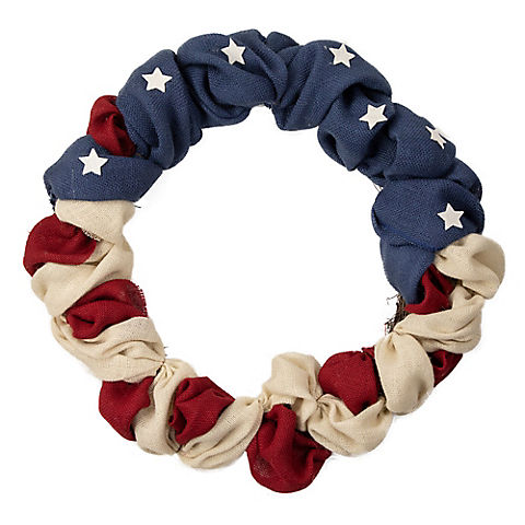 Northlight Americana 20" Stars and Stripes Burlap Patriotic Wreath