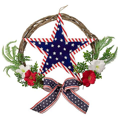 Northlight Americana 24" Star and Mixed Floral Patriotic Wreath