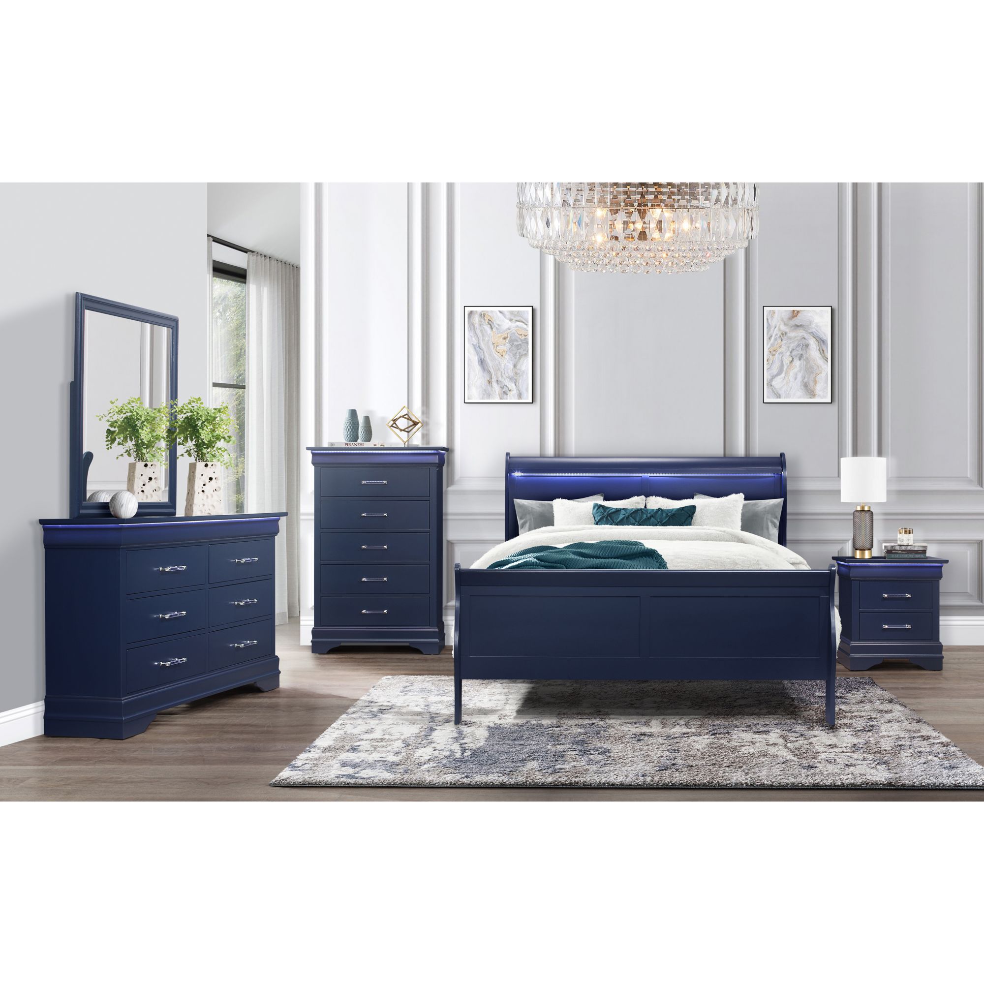 Bed set deals blue