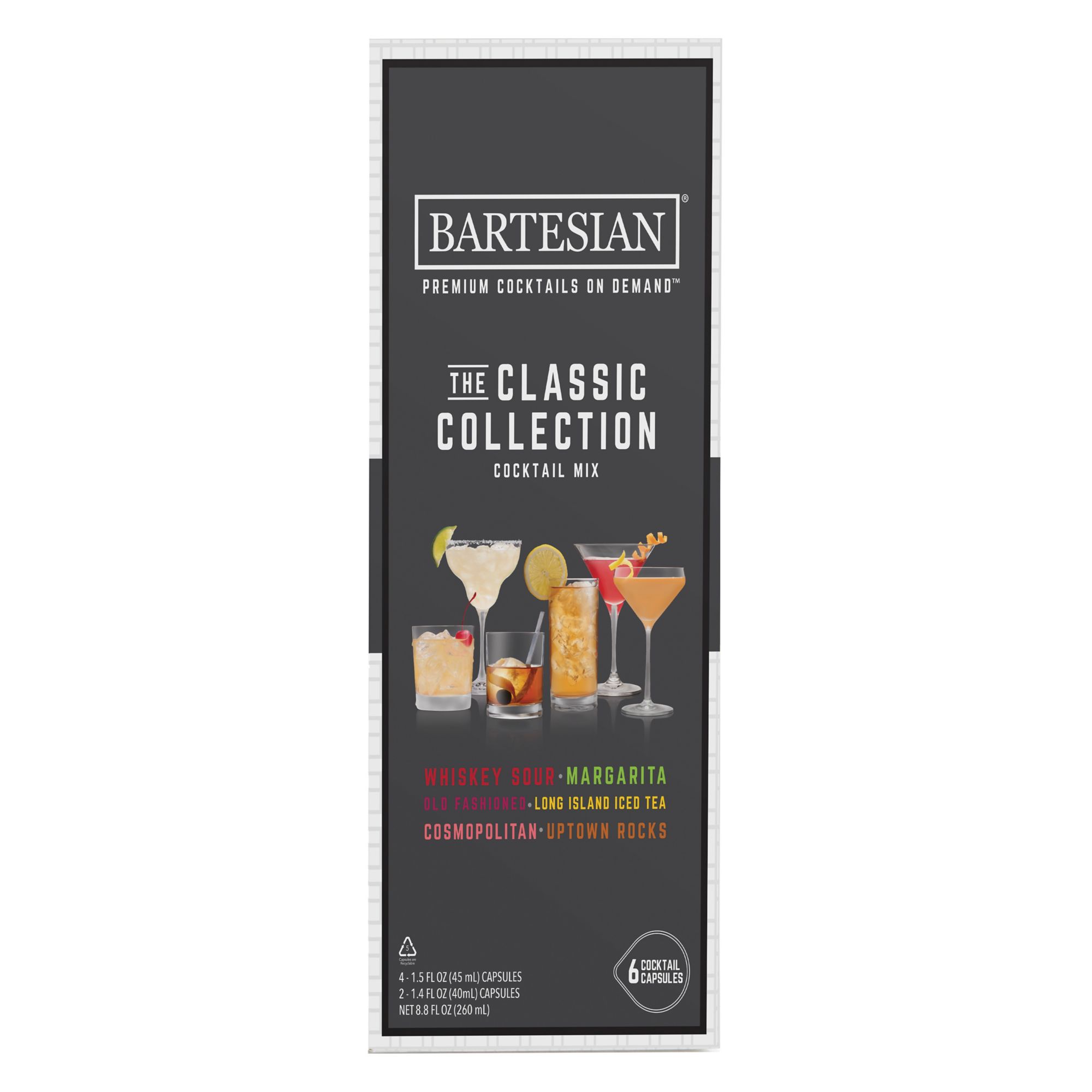 Bartesian Cocktail Glasses, Capsules, & Rim Ingredients 