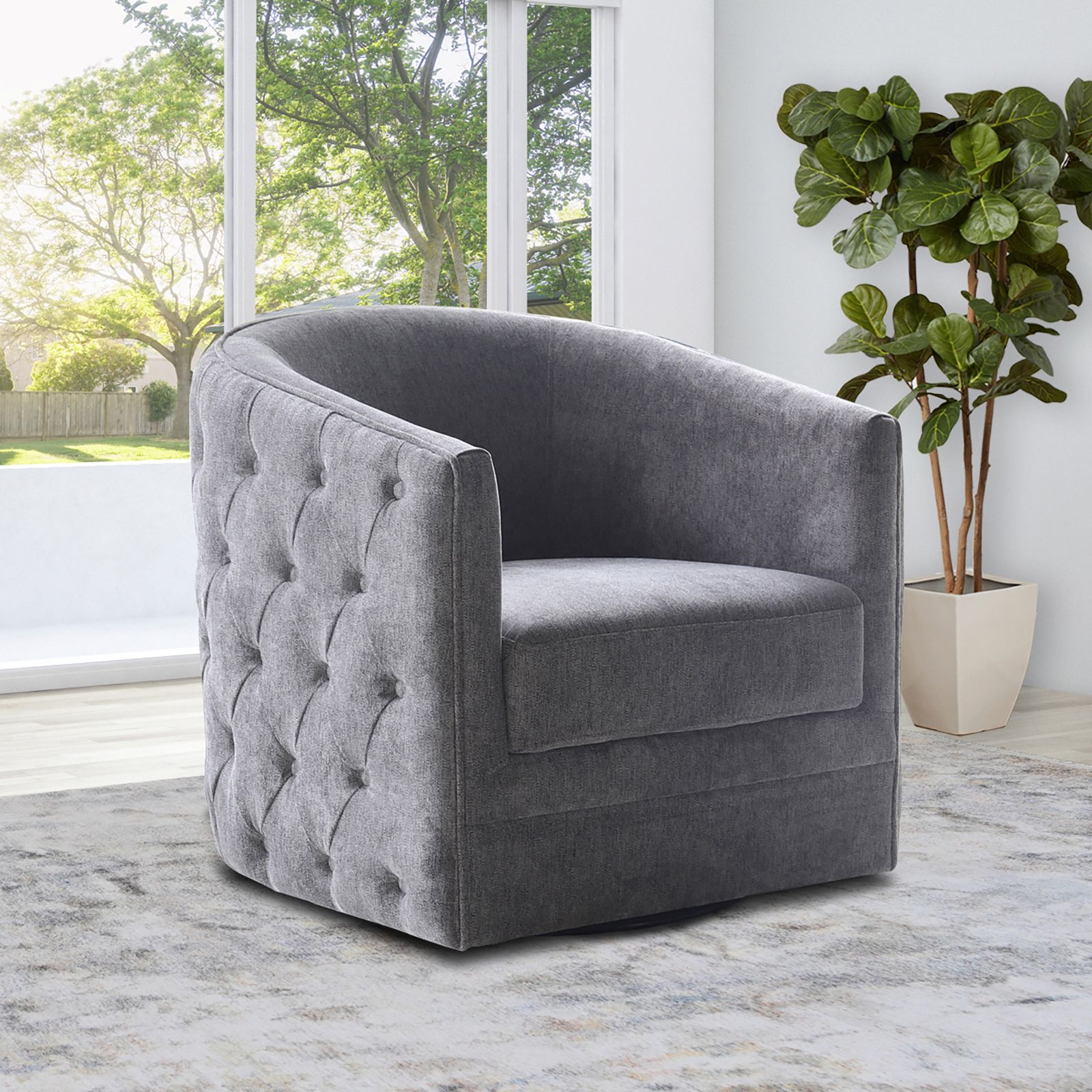 Abbyson Angelica Polyester Fabric Swivel Chair, Charcoal BJ's