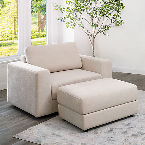 Abbyson Elizabeth Stain Resistant Fabric Oversized Armchair and Ottoman Set - Sand