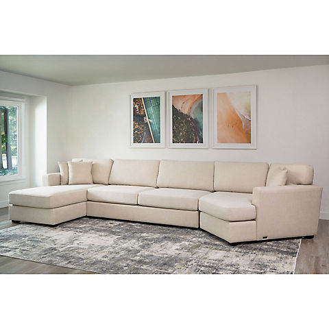 Abbyson Elizabeth Stain Resistant Fabric Cuddler Sectional - Sand