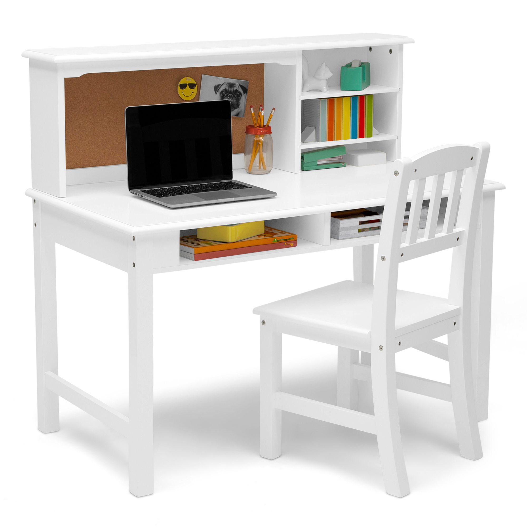 Delta Children Kids' Wood Desk with Hutch & Chair, White