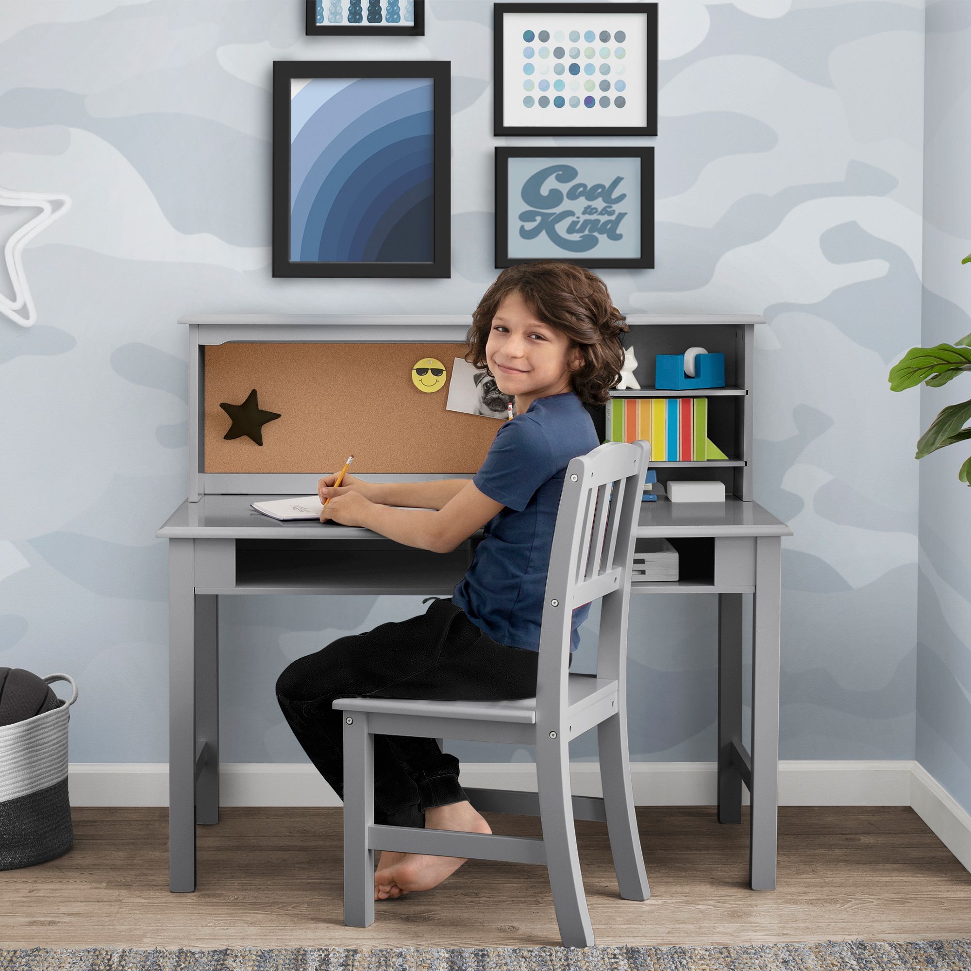 Delta Children Kids Wood Desk with Hutch Chair Grey BJ s