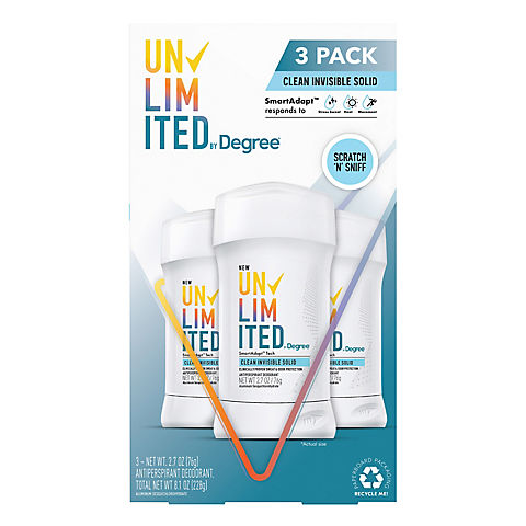Degree Unlimited Antiperspirant Deodorant Stick - Clean, 3 pk./2.7 oz.