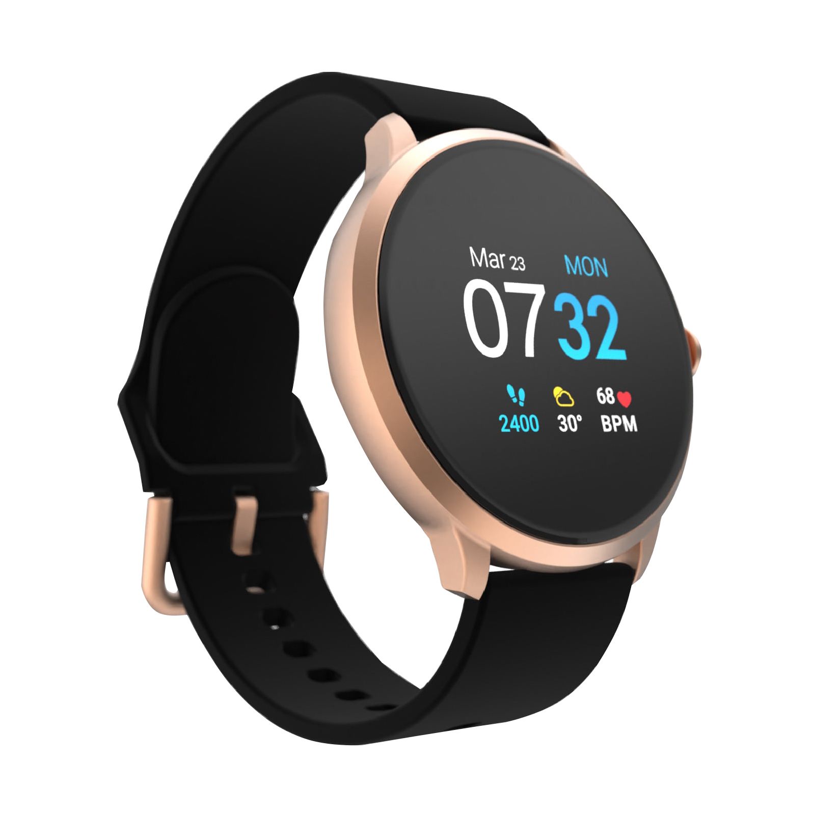 iTouch Sport 3 Touchscreen Smartwatch and Fitness Tracker Rose Gold Case Black Strap