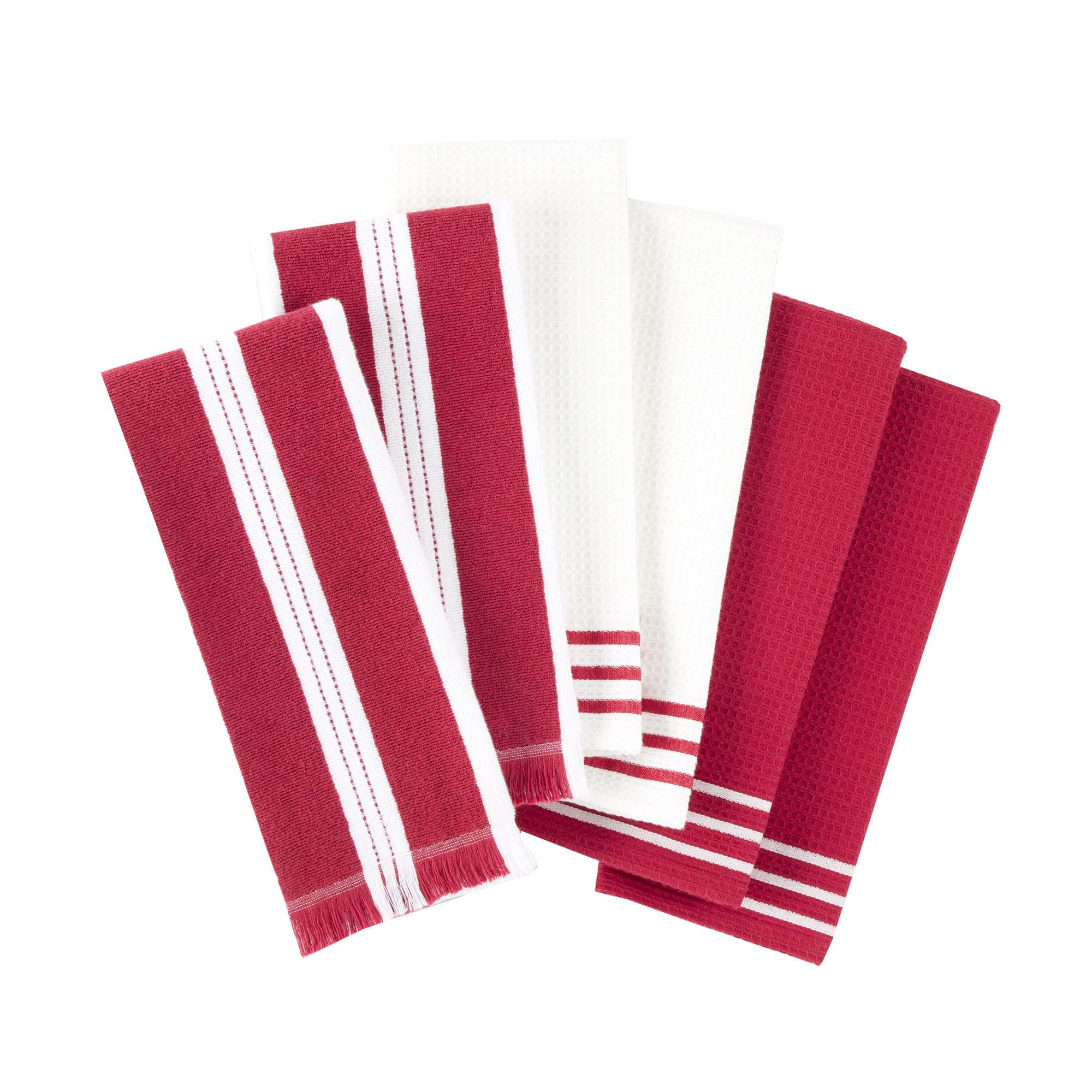Sur La Table17 x 28 Waffle Holiday Striped Kitchen Towels, 6 pk. -  Red/White