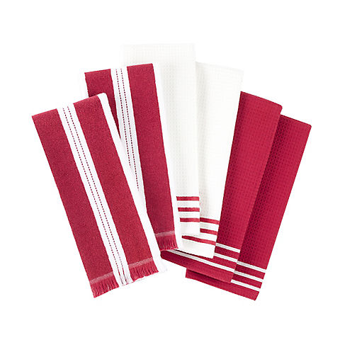 Sur La Table17" x 28" Waffle Holiday Striped Kitchen Towels, 6 pk. - Red/White