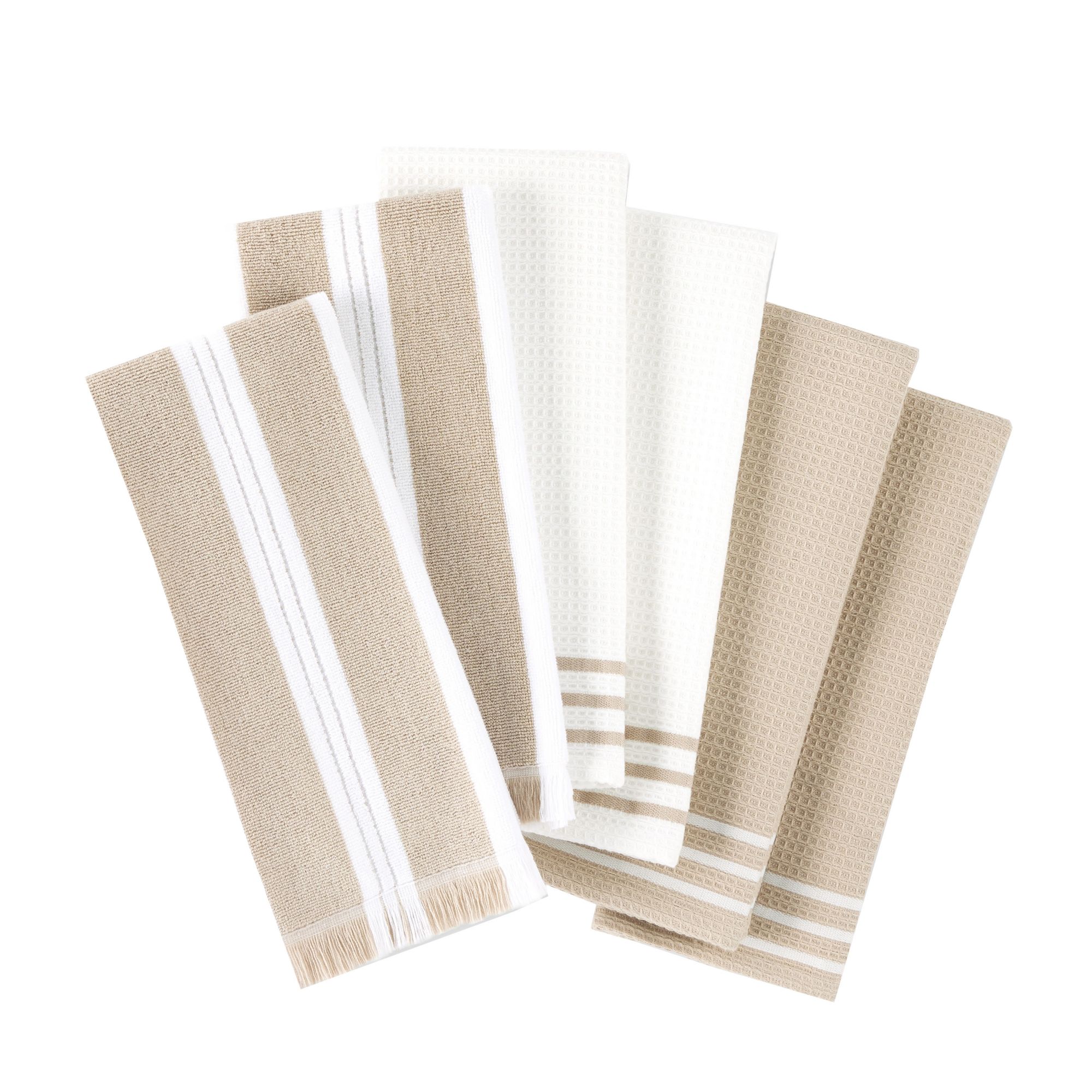 Sur La Table Holiday Striped Kitchen Towels, 6 pk. - Beige/White