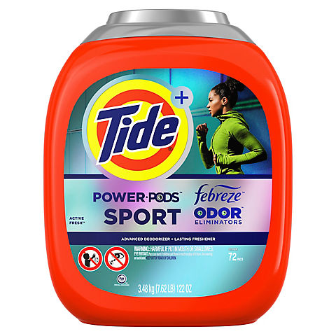 Tide POWER PODS Laundry Detergent Pacs with Febreze Sport Odor Eliminators, 72 Ct.