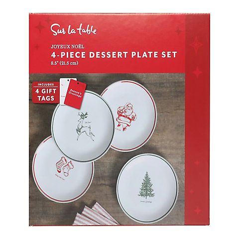 Sur La Table 4-Dessert-Plate Holiday Stoneware Set - Assorted Holiday Designs