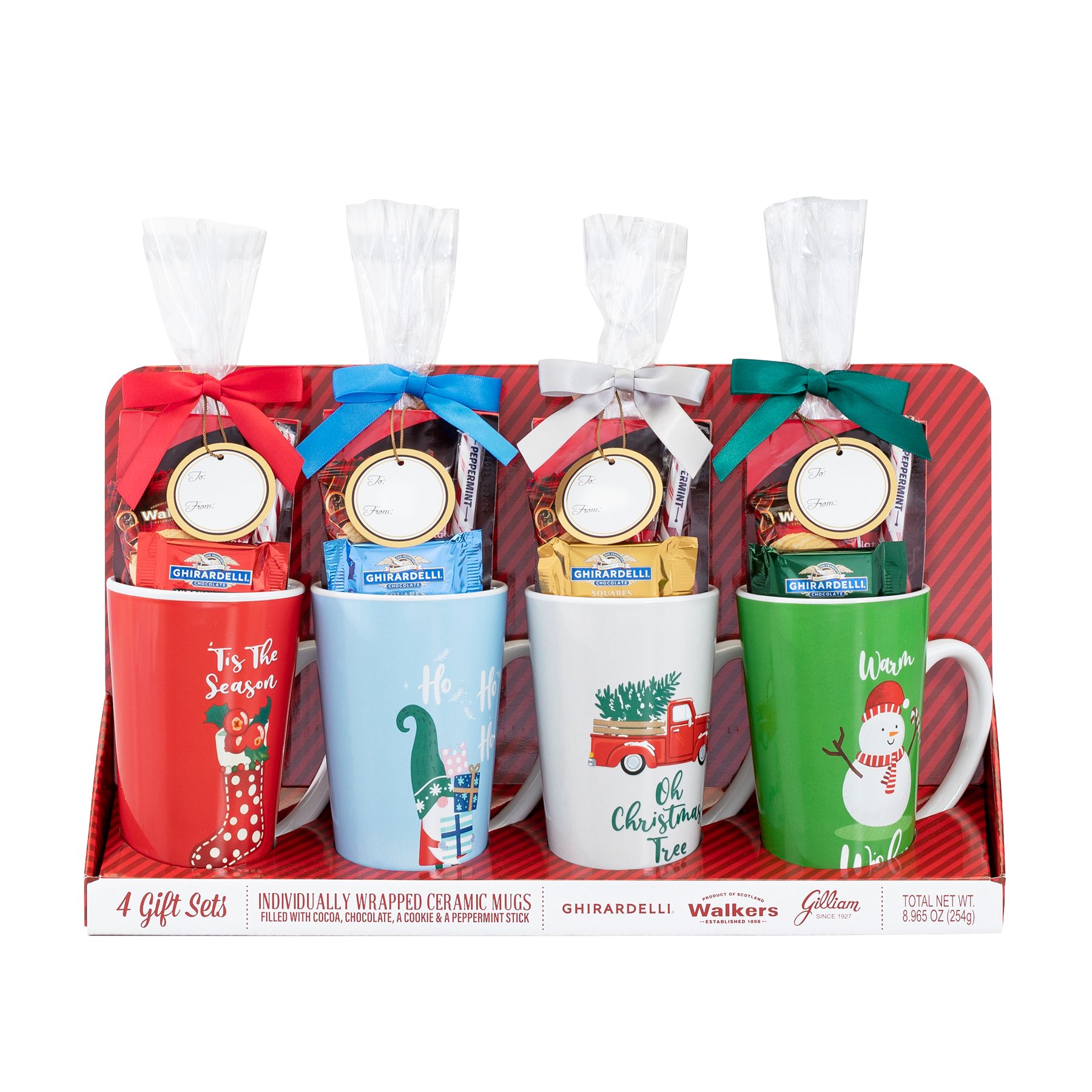 Ghirardelli, Walkers & Gilliam Individually Wrapped Ceramic Mug Gift Set, 4  pk.