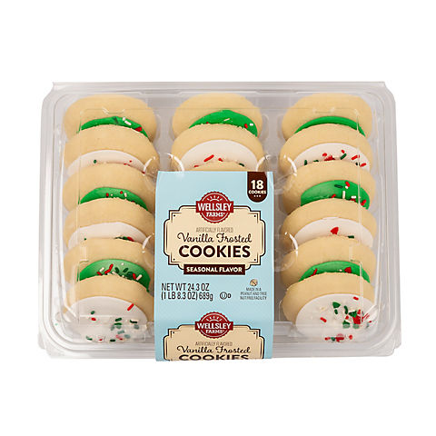 Wellsley Farms White & Green Vanilla Frosted Cookies With Holiday Sprinkles, 18 ct.